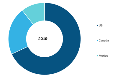 North America Bioactive wound management Market, By Country, 2019 (%)
