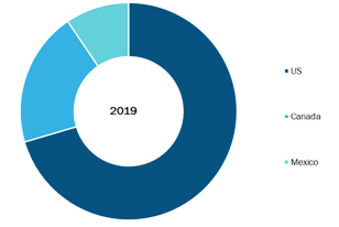 North America E. coli Testing Market, By Country, 2019 (%)