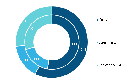 South America Blockchain Market, By Country, 2020 and 2028 (%)