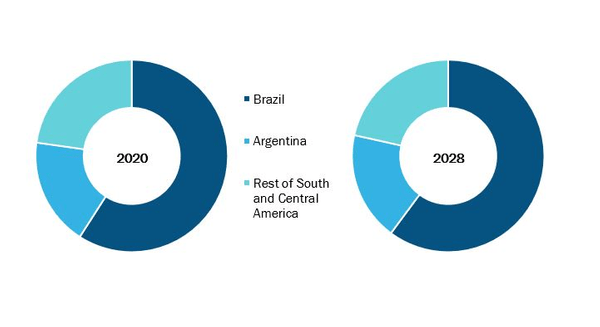 South & Central America Oral Care Market, By Country, 2021 and 2028 (%)